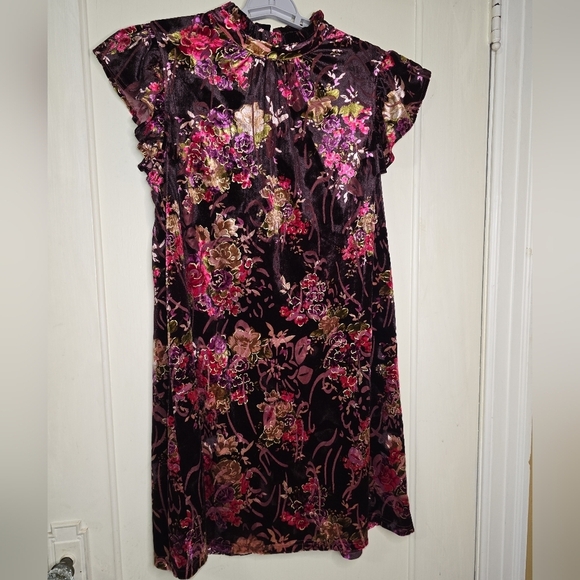 Roy Brand Cottagecore Floral Velvet Mini Dress Multicolor Size Small - Picture 5 of 6